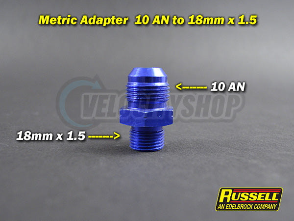 Russell 10 AN Male to 18mm x 1.5 Metric Male Adapter (blue)