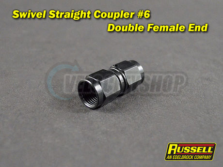 Russell Swivel Straight Coupler Fitting -6AN (double female end) Black