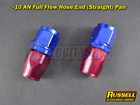 Russell -10 AN Hose End Straight Full Flow Fitting Red Blue (Pair)