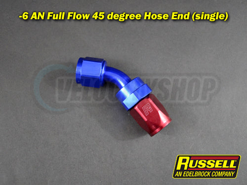 Russell -6 AN 45deg Hose End Full Flow Hose End Red/Blue