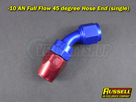 Russell 45 Degree Full Flow Hose End -10 AN Red Blue