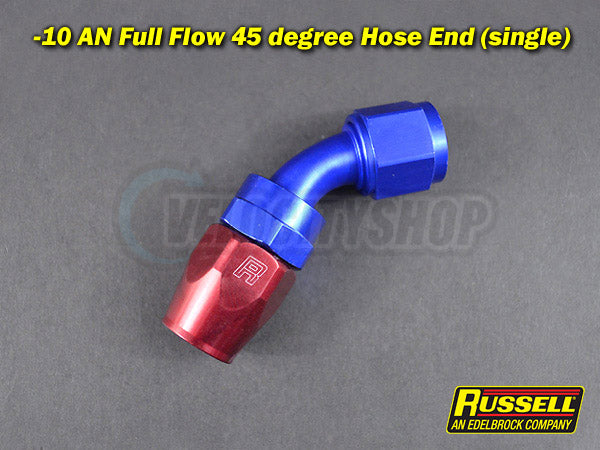Russell 45 Degree Full Flow Hose End -10 AN Red Blue