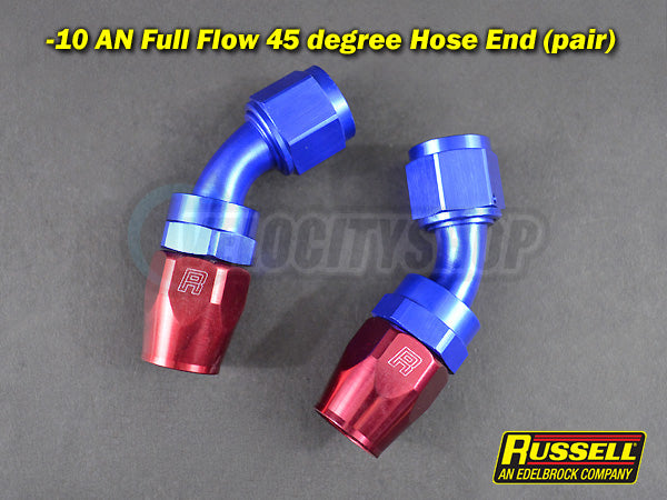 Russell 45 Degree Full Flow Hose End -10 AN 10AN Red Blue (Pair)