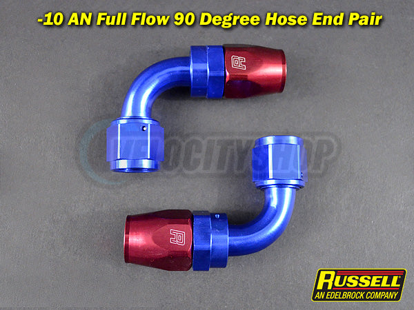 Russell 90 Degree Full Flow Hose End -10 AN 10AN Red Blue (Pair)