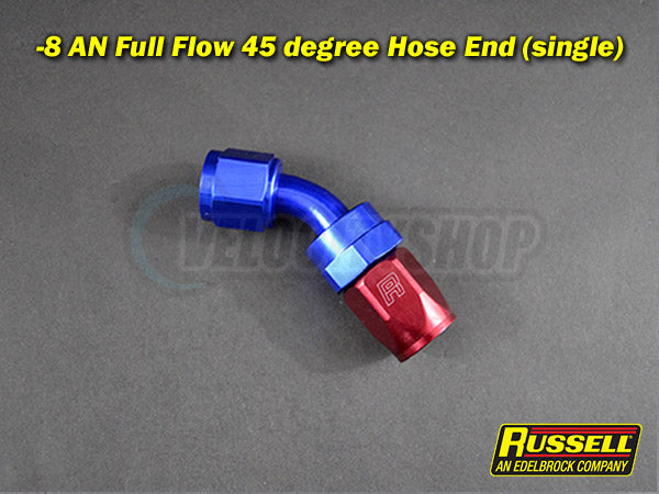 Russell -8 AN Full Flow 45 Degree Hose End Fitting Red Blue (Single)