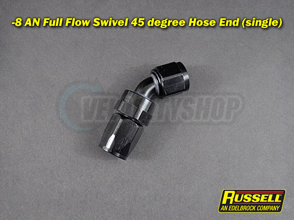 Russell -8 AN Full Flow Swivel 45 Degree Hose End Black (Single)
