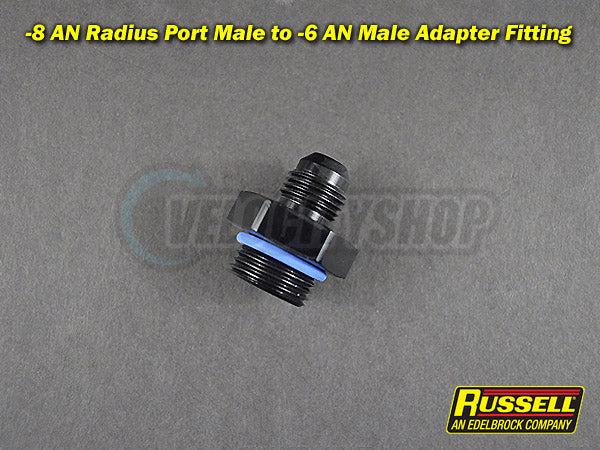 Russell -6 AN Flare to -8 Radius Port Adapter Fitting Black