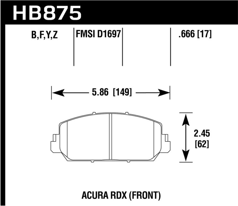 Hawk HPS 5.0 Front Brake Pads ( does not fit civic Type R) | HB875B.666