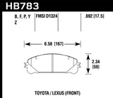 Hawk 08-16 Toyota Highlander LTS Street Front Brake Pads | HB783Y.692