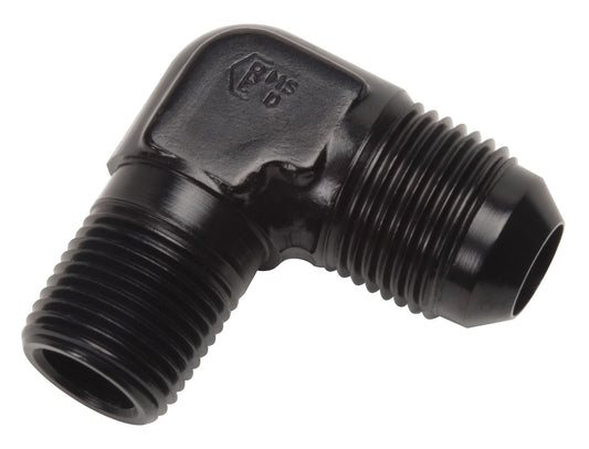 660813 | ADAPTER FITTING #4 AN MALE FLARE X 1/4" NPT MALE 90 DEG ELBOW BLK ANODIZED