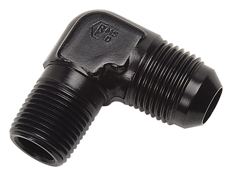 660833 | ADAPTER FITTING #6 AN MALE FLARE X 1/8" NPT MALE 90 DEG ELBOW BLK ANODIZED