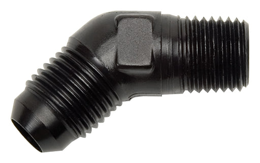 662393 | #6 AN MALE X 3/8" NPT MALE 45 DEG ELBOW BLK ANODIZED FINISH