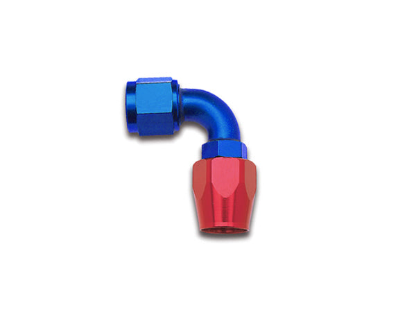 Russell -6 AN 90 Degree Hose End Full Flow Swivel Fitting Red/Blue