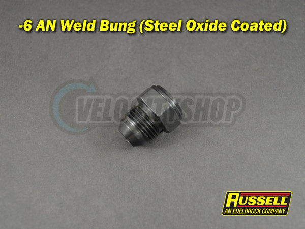 Russell Weld Bung -6 AN Male Steel Black Oxide Coated