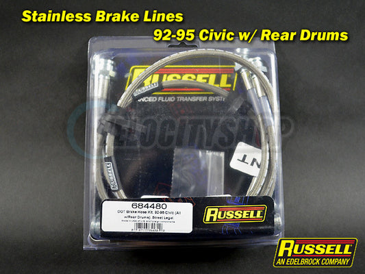 Russell Stainless Brake Lines Kit 92-95 Civic w/ rear drum brakes