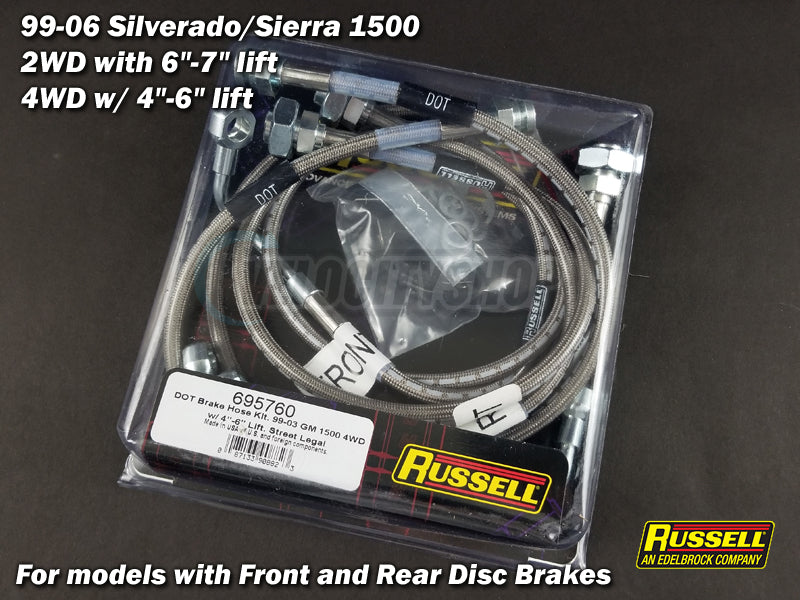 Russell Stainless Brake Lines for 99-06 Silverado 1500 2WD 6"-7" lift 4WD 4"-6"